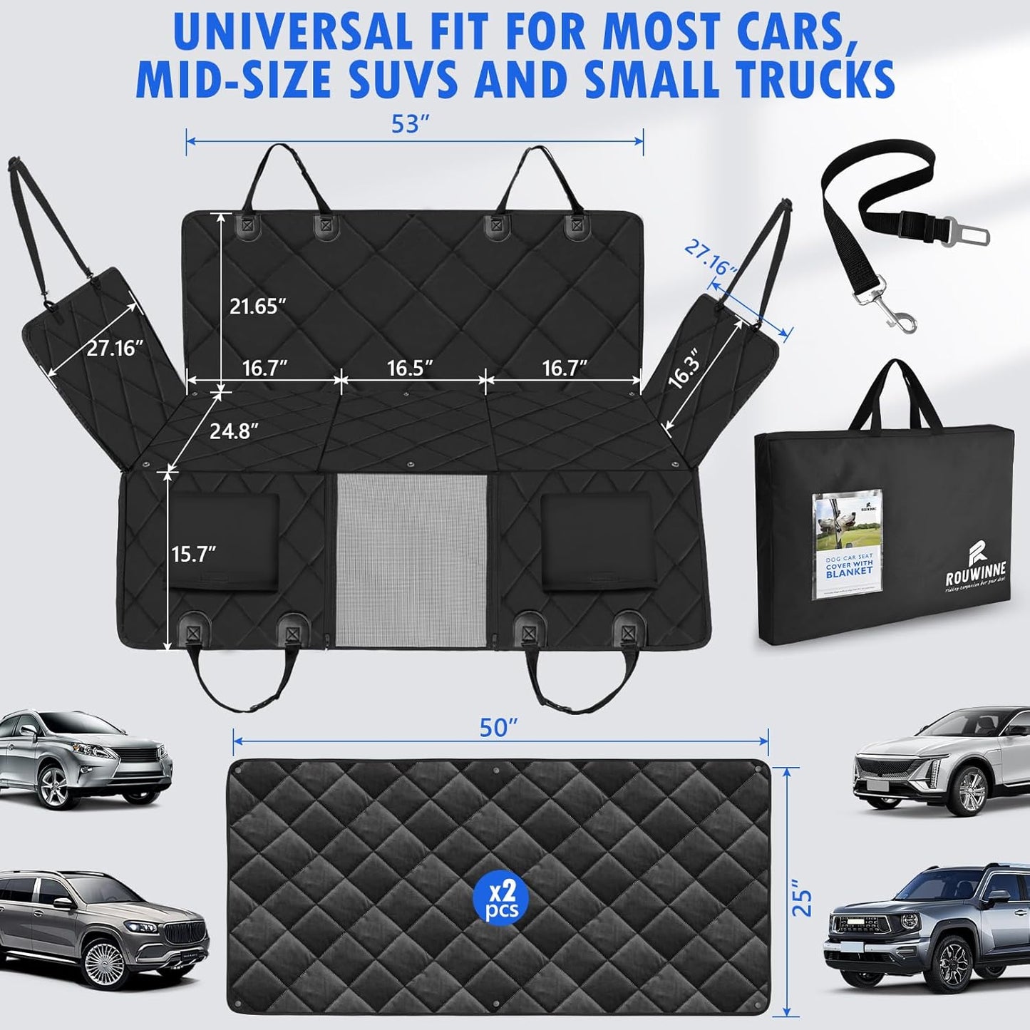 Back Seat Extender for Dogs-with Removable Soft Blankets, Hard Bottom Dog Car Seat Cover for Back Seat, Sturdy Backseat Extender for Dogs, Waterproof Dog Hammock for Car, SUV