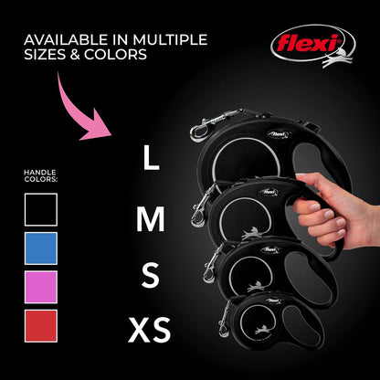 FLEXI New Classic Tape Retractable Dog Leash for Large Dogs Upto 110 lbs. – 26 ft., Black | Tangle Free Pet Walking Leash with One-Handed Brake, Pause, Lock|German Quality Product