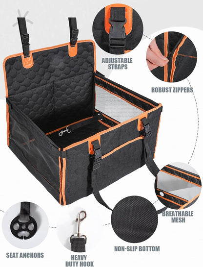 Dog Car Seat for Large Dogs,Waterproof Fabric with Breathable Mesh&Adjustable Dog Seat Belt for Car,Dog Bed for Back Seat Up to 30 LB-Small Orange