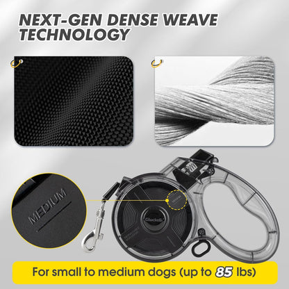 16 ft Retractable Dog Leash, One-Handed Brake, 360° Tangle-Free, Strong Nylon Tape, for Dogs up to 85 lbs