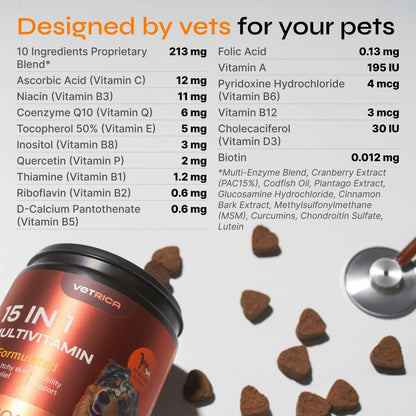 Dog Multivitamin Chews - Vitamins 15 in 1 - Joint Supplement for Dogs - Canine Vitamins & Supplements for Hip & Joint, Immune System, Glucosamine Chondroitin - Coat & Mobility - Itchy Skin Support