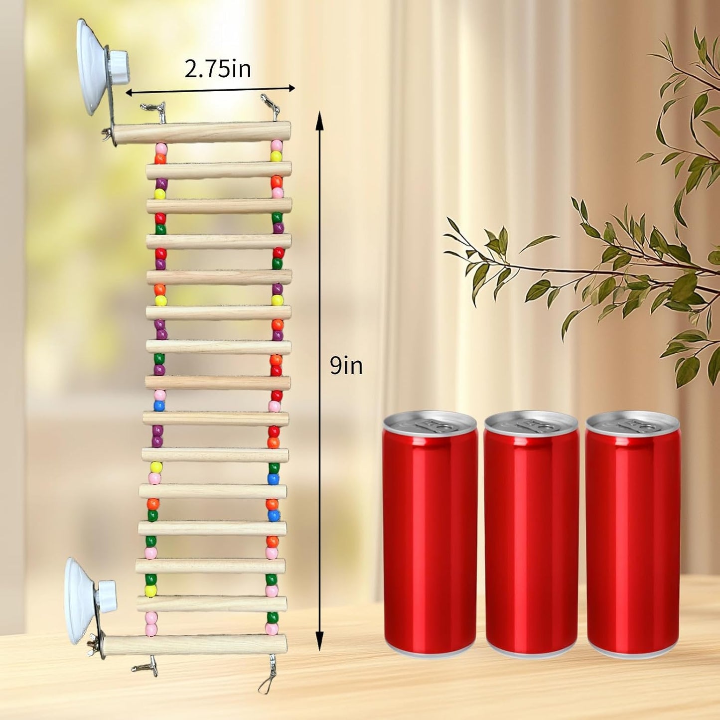 Bearded Dragon Tank Accessories, Wooden Ladder Hammock with Suction Cups for Terrarium, Habitat Climbing Accessories for Bearded Dragon, Gecko, Snake and Other Small Reptile