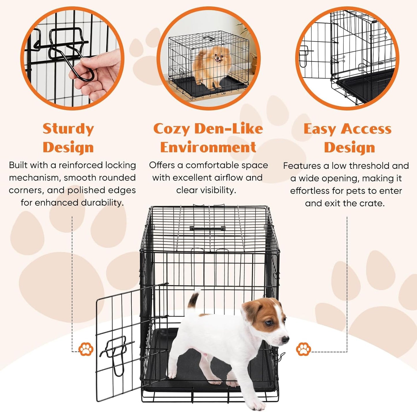 Sweetcrispy 24.4 Inch Single-Door Dog Crate, Durable Metal Pet Kennel with Secure Lock, Foldable Design, Removable Tray for Easy Cleaning, Small Dogs Training & Travel Portable Puppy Cage