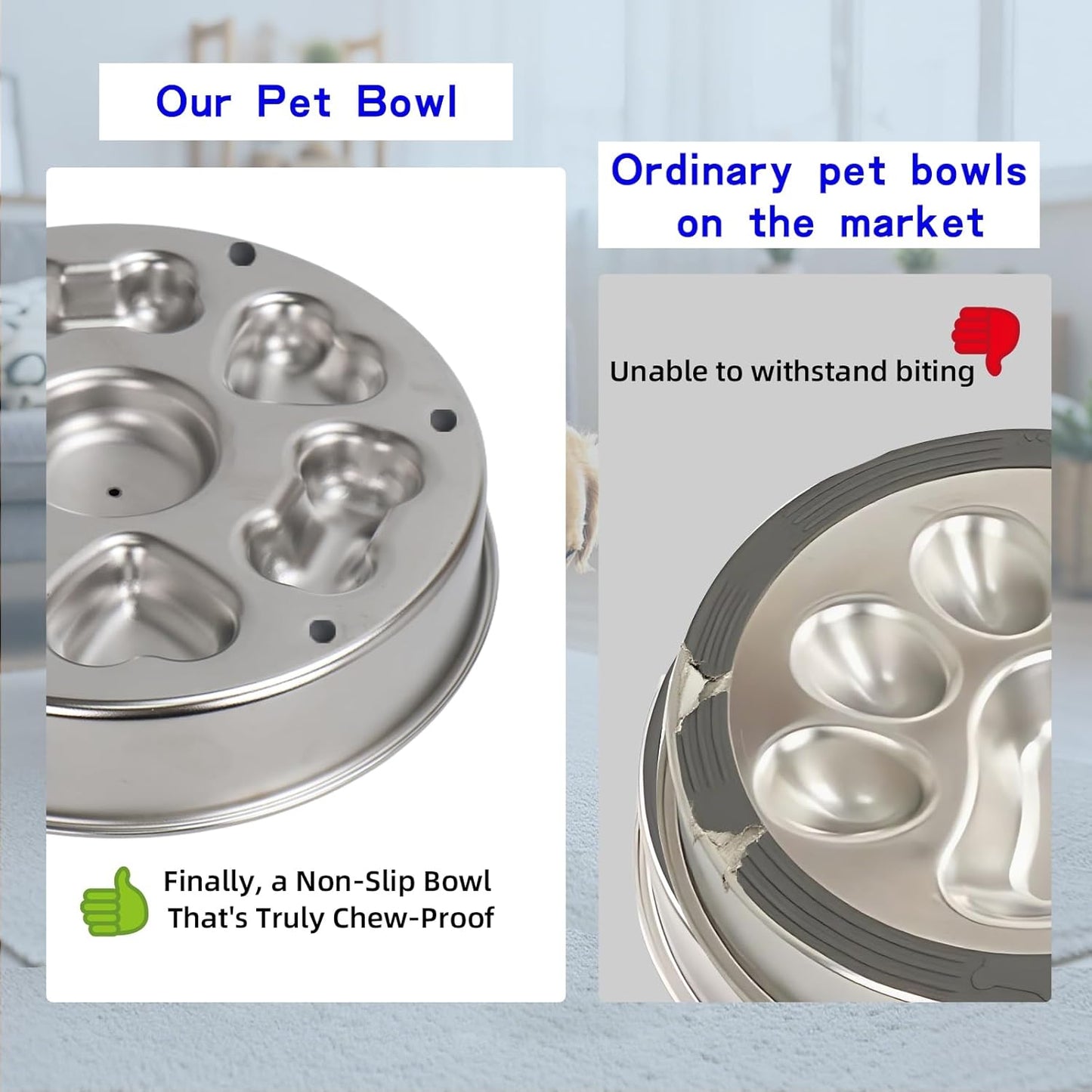 Slow Feeder Dog Bowl Stainless Steel - Double-Sided Rotating Design with Non-Slip Base, 3 Cups Capacity for Small, Medium & Large Dogs to Slow Down Eating & Prevent Bloat