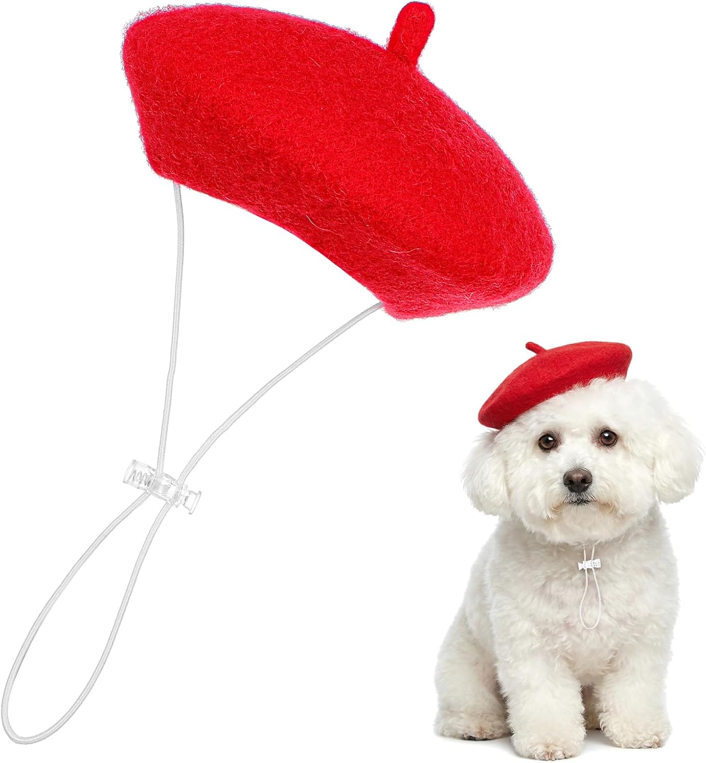 1Pcs Dog Beret for Small Dogs Cat, French Artist Dog Hats Cute Felt Cats Hat for Small Dogs Cat Halloween Christmas Hair Accessory Photo Props(Red)