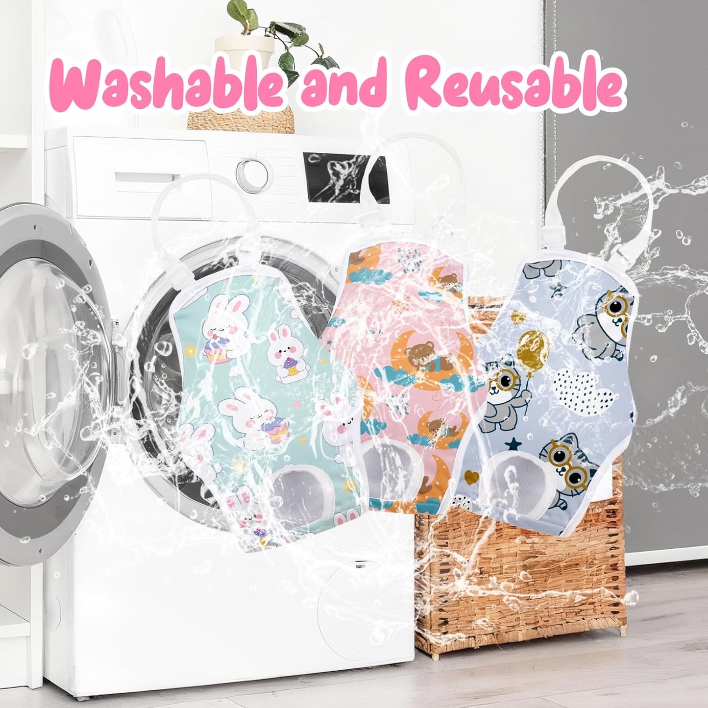 3 Pack Washable Female Dog Diapers with Adjustable Suspender, Reusable Sanitary Panties for Dogs in Heat, Leak-Proof Design for Newborn Dogs(S, Cute Animals)