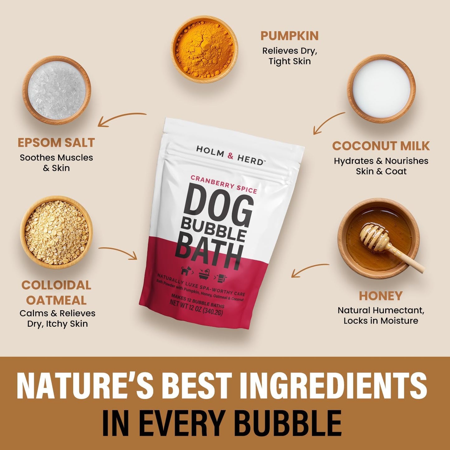 Dog Shampoo Alternative – Oatmeal & Honey Puppy Bubble Bath with Autumn Scent – Natural Gentle Dog Wash – Halloween Dog Gift - 12 Baths (Cranberry Spice)