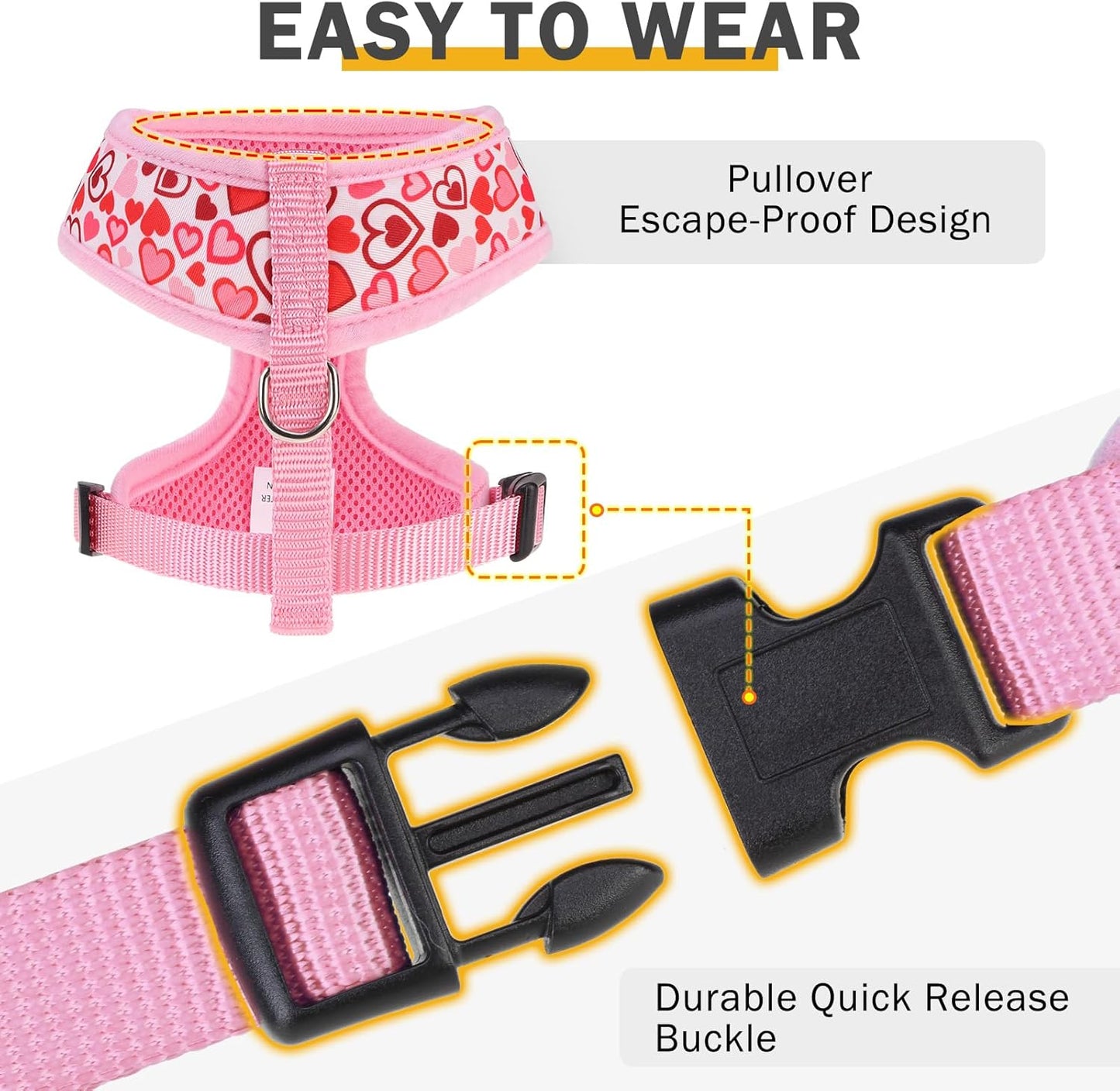 SCENEREAL Valentine's Day No Pull Dog Harness Collar Leash Set for Small Sized Dogs, Soft Mesh Step in Plaid Harnesses for Fall Winter, Adjustable Pet Vest for Outdoor Walking Training and Running, XS