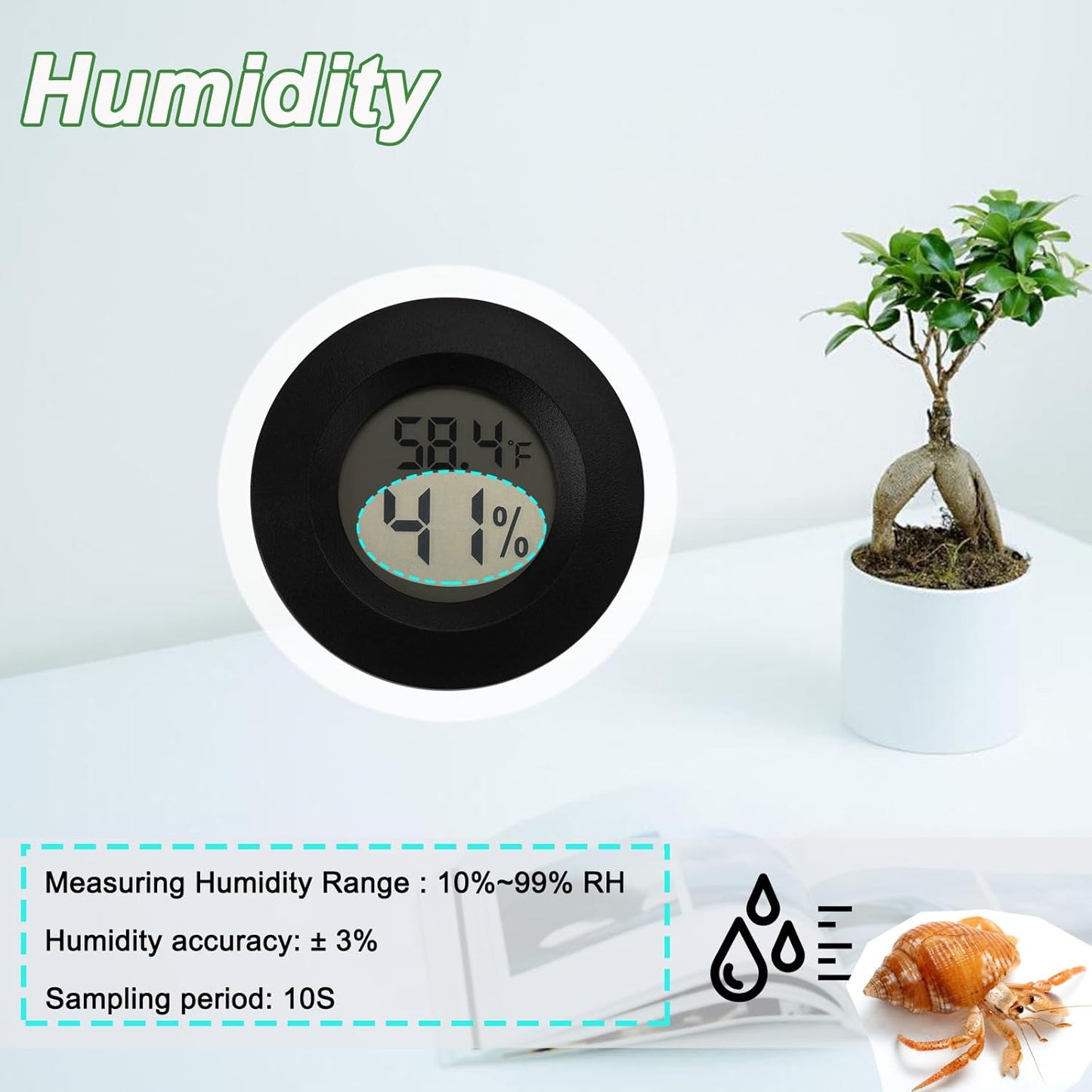 Reptile Thermometer and Humidity Gauge Digtal Terrarium Thermometer Circular Bearded Dragon Cage Accessories Reptile Temp and Humidity Gauge for Leopard Gecko Hermit Crab Gecko Lizard Etc 2pc