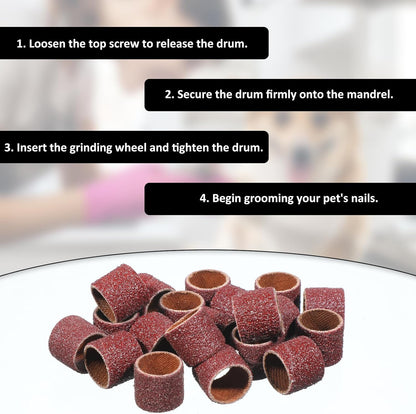 22 Pcs Nail Grinder Replacement Kit, Dog Nail Smoother Sanding Drum Set Dog Claw Grooming Trimmer Supplies Care Rotary Tool, 2 Sizes(1/2 Inch 80 Grit and 120 Grit)