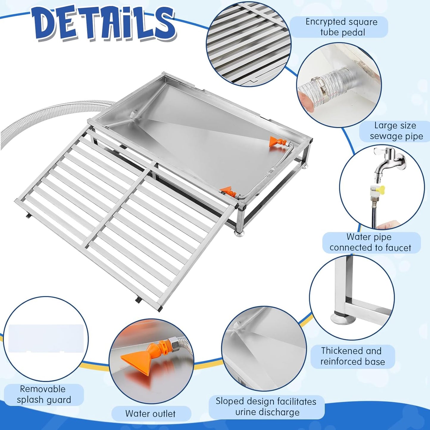 Shimeyao Stainless Steel Dog Potty 32 x 20 Inch with Tray, Removable High Pee Walls, Automatic Flushing and Cleaning System Dog Toilet Puppy Litter Box Portable Pet Pee Pad Holder for Indoor Outdoor