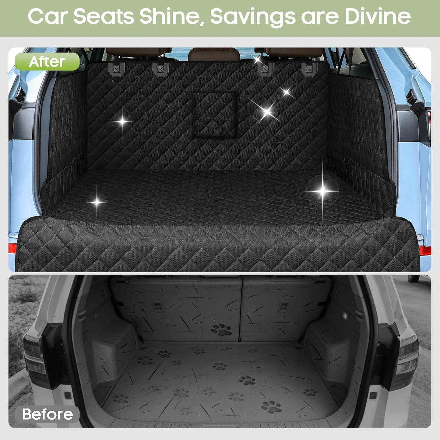 SUV Cargo Liner for Dogs, Waterproof Pet Cargo Cover with Bumper Flap Protector, Scrachproof Non-Slip Dog Seat Mat for SUVs Sedans Vans, Large Size Universal Fit