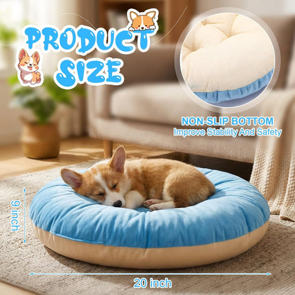 4 Pcs 20 Inch Ultra Soft Dog & Cat Bed, Anti-Anxiety Round Pet Bed Crate Pads Calming for All Season, Fluffy Warm Washable Cushion for Small and Medium Pets (Brown, Blue, White, Beige)