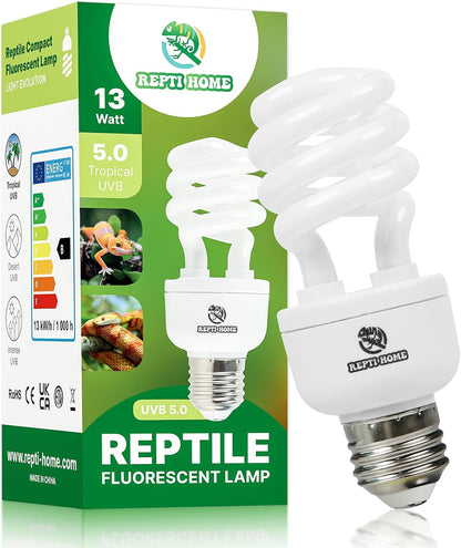 UVB Reptile Light 5.0, 13W Tropical and Sub-Tropical UVA UVB Bulb for Reptiles, Tropical Terrarium Compact Fluorescent Lamp, Reptile UVB Light Bulb for Chameleons, Iguanas and Turtles