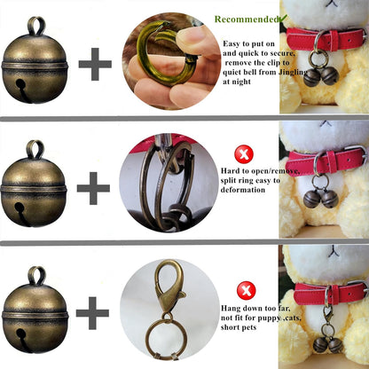 Dog Bells for Pet Tracking, 4 Extra Loud Dog and Cat Bells for Collar,Copper Bells with Quick Clips
