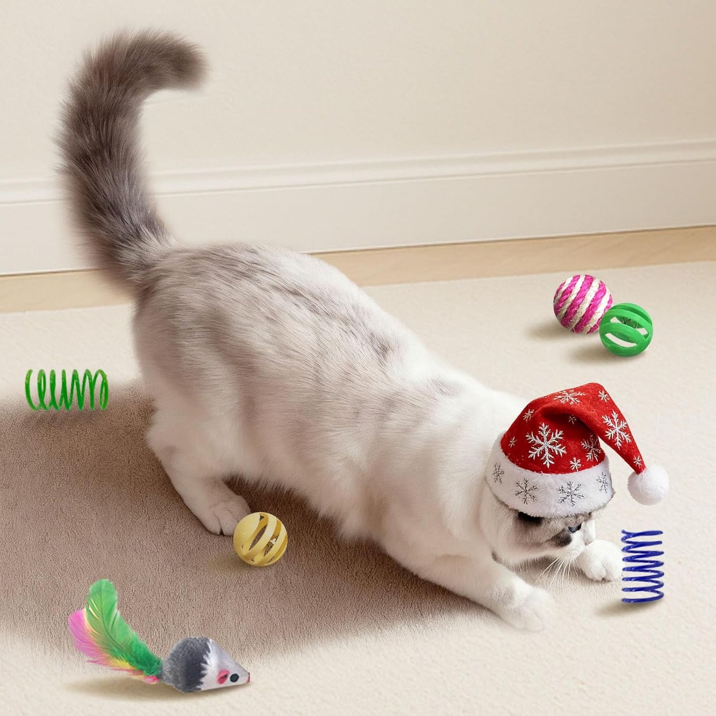 Cat Toys for Indoor Cats - 34 Packs Interactive Set with Colorful Springs, Mouse Toy, Catnip Ropes, Balls, Bells, and Sisal Ball for Kittens