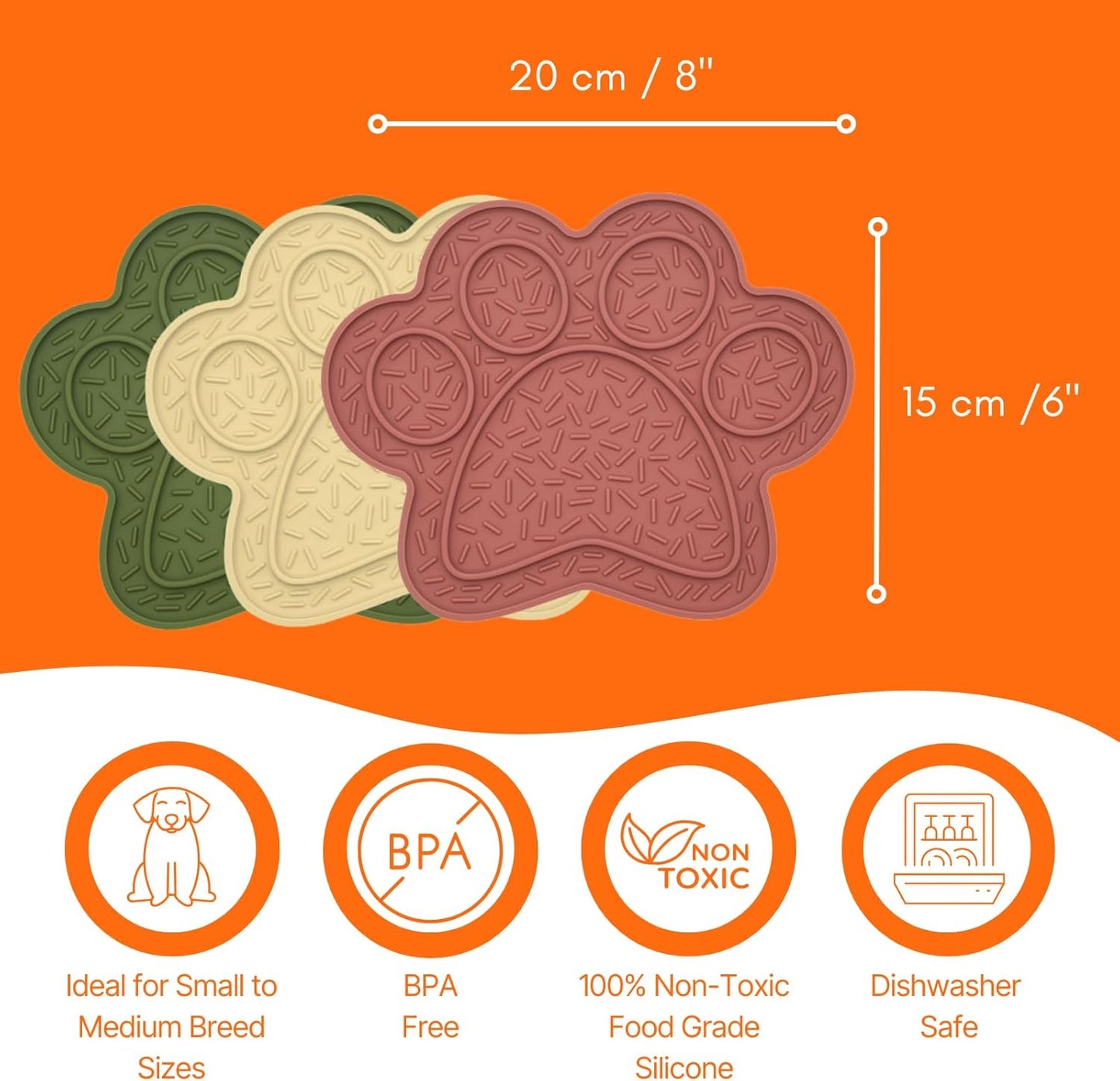 Lick Mat for Dogs & Cats 3 Pack, DOOGUES Slow Feeder Mat for Anxiety Relief, Non-Slip Suction Cups, Spread with Peanut Butter, Yoghurt or Treats, Suitable for Small and Medium Pets (Pink Green Beige)