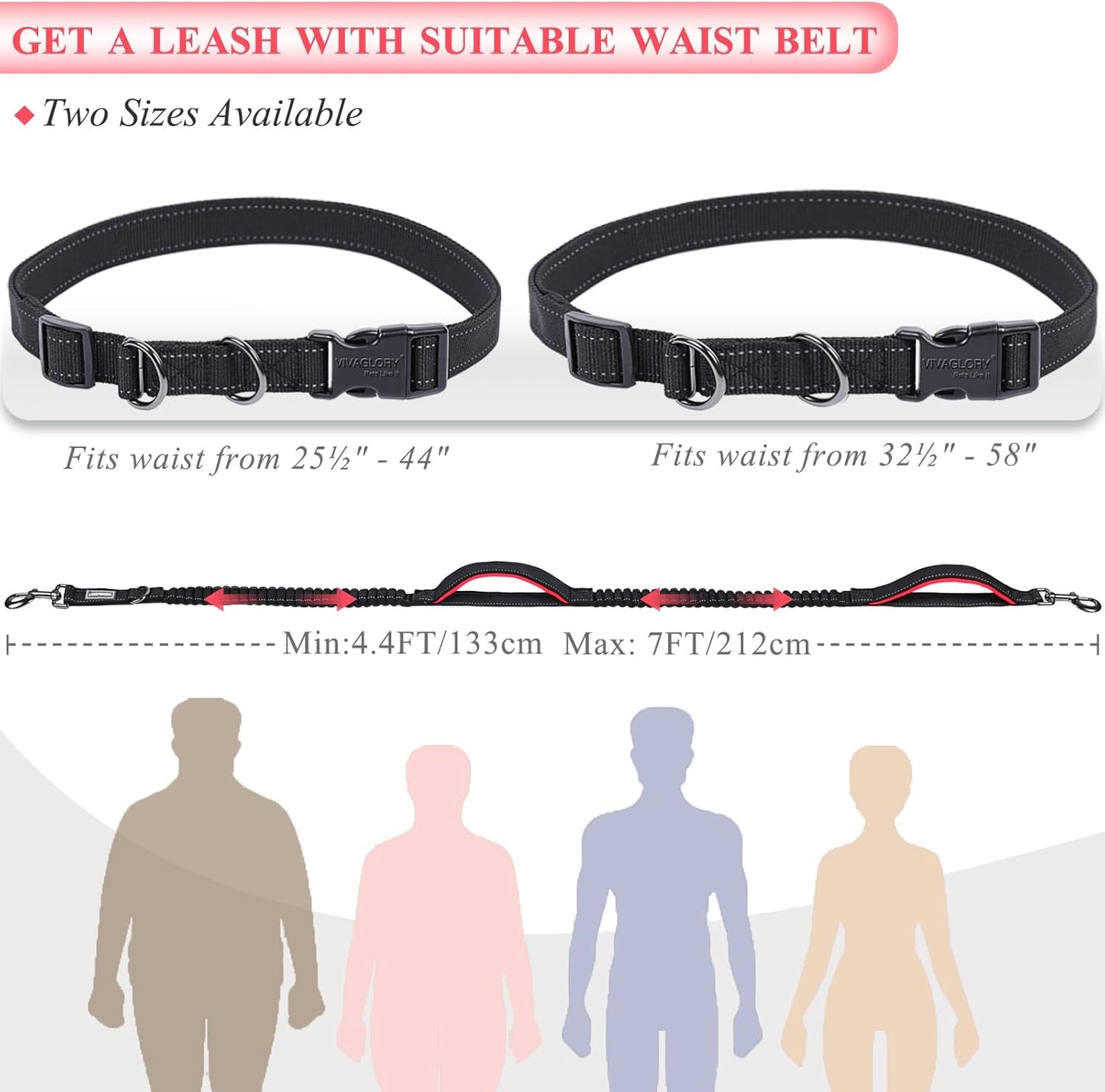 VIVAGLORY Hands Free Dog Leash + Dog Coat, Running Waist Leash with Belt for Running Walking, Warm Fleece Lined Reflective