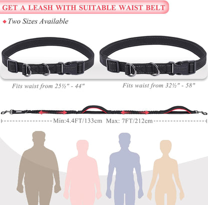 VIVAGLORY Hands Free Dog Leash + Dog Coat, Running Waist Leash with Belt for Running Walking, Warm Fleece Lined Reflective