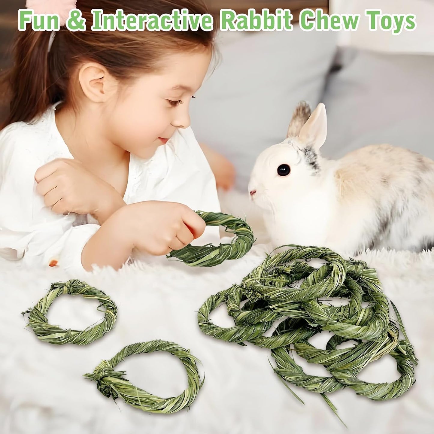 Hamiledyi 12 PCS Natural Rabbit Timothy Hay Toy Donut Guinea Pig Chew Toys Handmade Small Animals Treats Timothy Grass Molar Teeth Grinding Snacks for Bunny Chinchilla Hamster Gerbil Rat