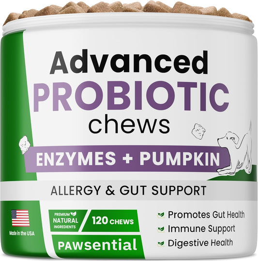 Probiotic, Enzyme, Prebiotic, Dog Chews for Digestive Support - Helps with Stool Consistency, Gas, Constipation, Diarrhea - 120 Chews Single Pack Duck