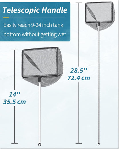 Pawfly Aquarium Fish Net with Extendable 9-24 Inch Long Handle for Betta Fish Tank Small Koi Pond and Pool