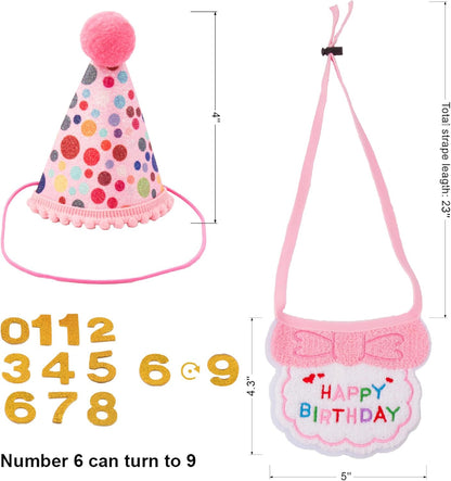 ADOGGYGO Cat Birthday Party Supplies, Pink Girl Cat Kitten Birthday Bandana Hat Numbers Pet Birthday Decorations Outfits