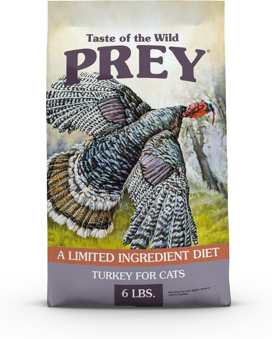Taste of the Wild PREY Real Meat High Protein Turkey Limited Ingredient Dry Cat Food Grain-Free Recipe Made with Real Cage-Free Turkey, and Includes Probiotics for All Life Stages 6lb