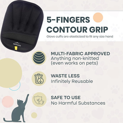 Pet Hair Remover Glove – Reusable Electrostatic Pet Hair Removal Glove for Furniture, Carpet & Car – Upgraded Design Cat & Dog Hair Mitt for Cleaning (Black - 2 Pack Gloves)