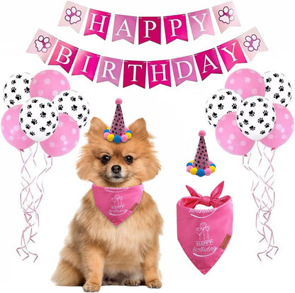 Dog Birthday Bandanas Set - Premium Durable Adjustable Polyster Fabric Dog Scarf + Durable & Soft Pet Birhday Outfit for Small Medium Large Dogs (Pink) (Medium)