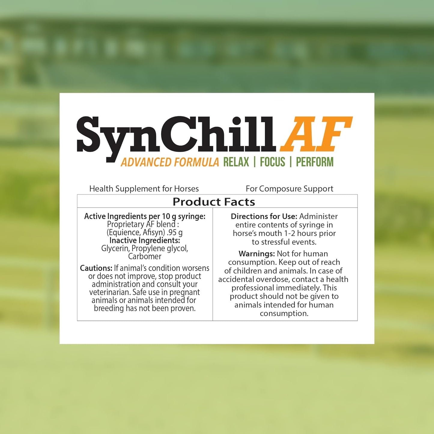 SynChill AF Behavioral Support Gel for Horses – Single Serving – Advanced L-THEANINE-Free Formula, 100% Natural Supplement, Composure, Focus & Confidence Support for Horses - 10 Pack