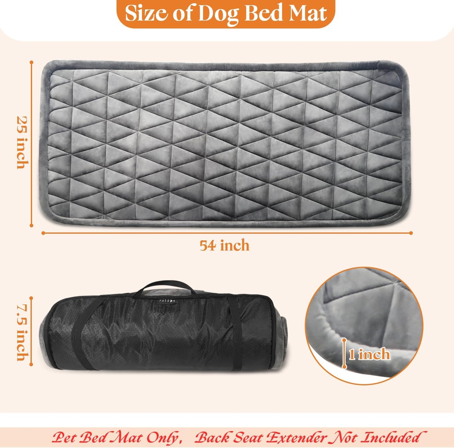 Petskd Non-Slip Dog Bed for Car Back Seat Cover, Soft Pet Mat fits Backseat Extenders, Portable and Easy Clean Dog Mats for Trucks, SUVs, Couch, Camping(Grey)