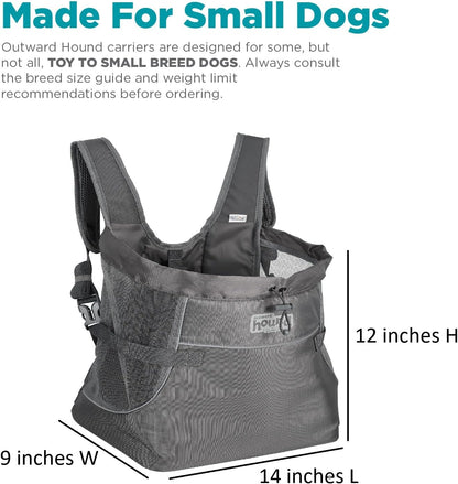 Outward Hound PupPak Dog Front Carrier, Medium, Grey – Hands-Free Hiking & Camping Pet Backpack for Small Pets up to 20 lbs, Padded Straps, Breathable Mesh, Water-Resistant, Safety Clip