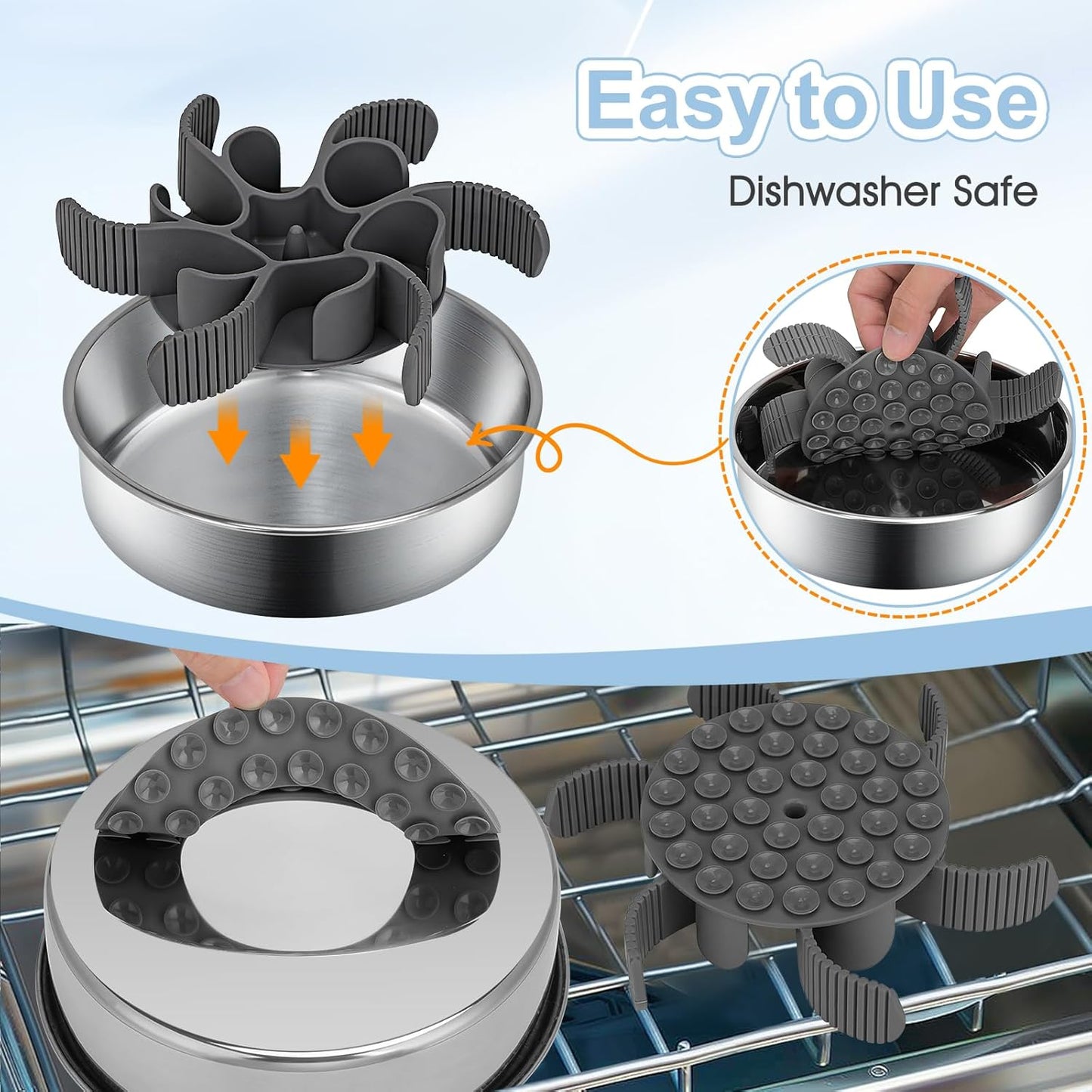 2-in-1 Slow Feeder Dog Bowls, Stainless Steel Pet Bowls with Silicone Feeder Insert, Removable Non-Slip Rubber Base for Dogs to Slow Down Eating (Medium Breed)