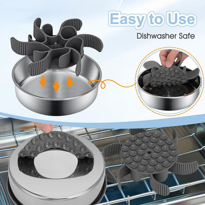 2-in-1 Slow Feeder Dog Bowls, Stainless Steel Pet Bowls with Silicone Feeder Insert, Removable Non-Slip Rubber Base for Dogs to Slow Down Eating (Medium Breed)