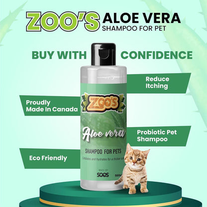Zoo’s Pet Aloe Vera Shampoo for Dogs and Cats - Fast Absorbing, Moisturize Skin & Fur for Stronger, Thicker Coat - Remove Dead Skin Cells - 500ml