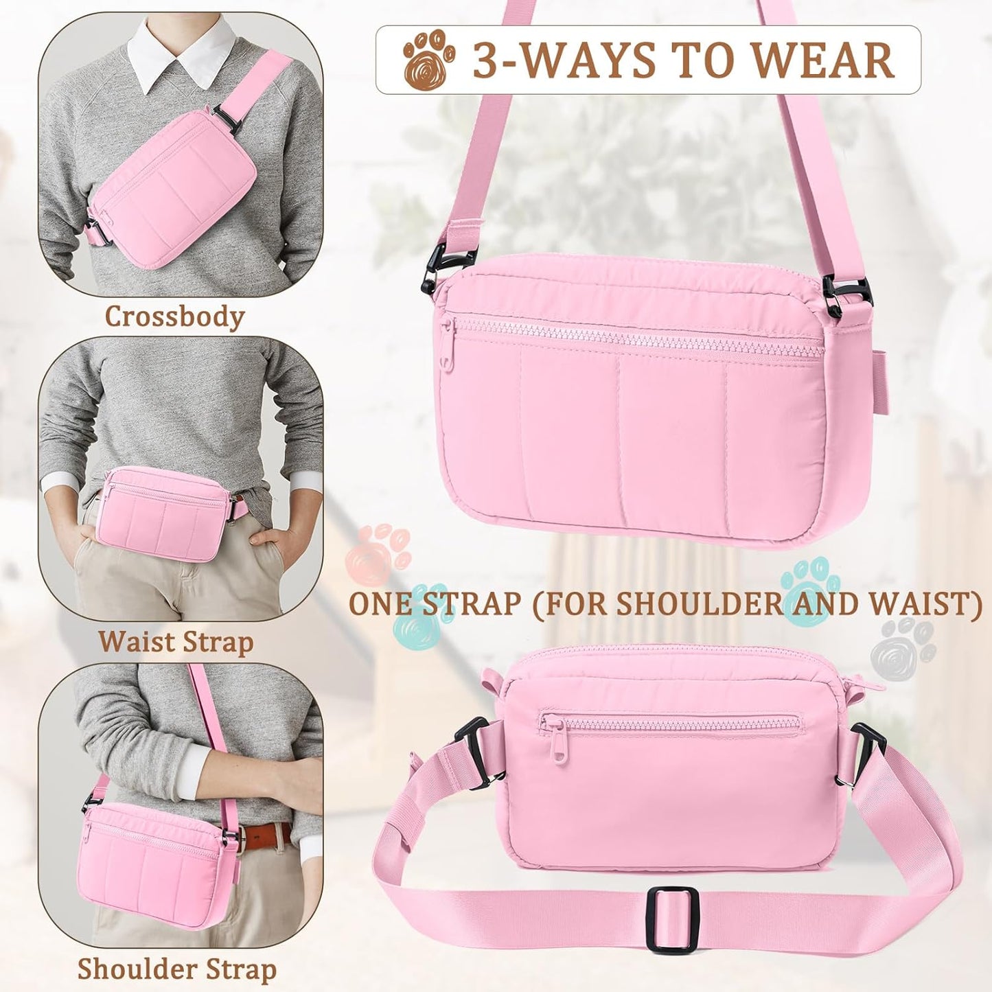 Fashion Dog Treat Pouch with Clicker Stylish Crossbody Dog Walking Bag, 3-in-1 Dog Training Treat Pouch with Removable Waterproof Liner, Treat Holder Waist Bag for Puppy Training & Daily Walks