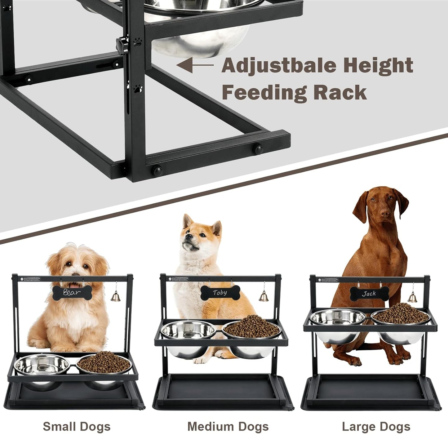 Elevated Dog Bowls with Slow Feeder for Large Dogs – Adjustable Raised Stand with 2 Stainless Steel Bowls & Spill-Proof Mat, Non-Slip Dog Feeder for Large & Medium Dogs (Black)