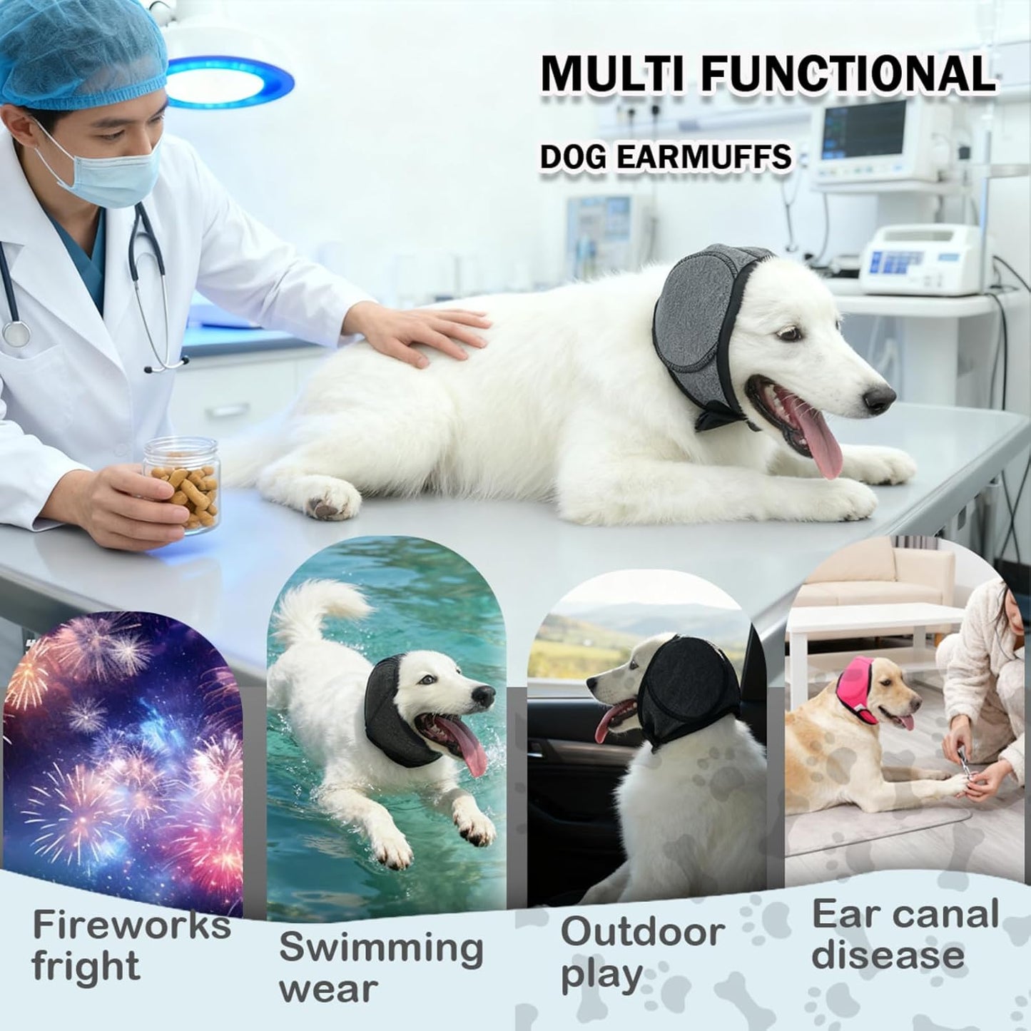 Dog Ear Cover & No Flap Ear Wraps for Hematoma,Bath,Drying Anxiety Relief Dog Ear Protection for Noise Adjustable No Shake Head Wraps Calming Hoodie for Grooming,Grey,L