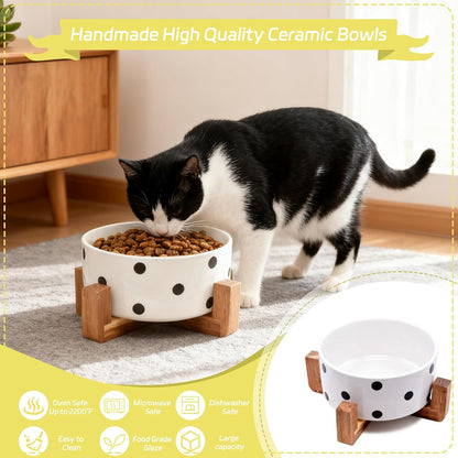 28.74 OZ Elevated Ceramic Dog Bowl Set with Acacia Wood Stand - 3.6 Cup Cat Food Bowl Raised Pet Dish Modern Indoor Water Basic Bowls for Puppies - 850 ML (Single Bowl with Stand)