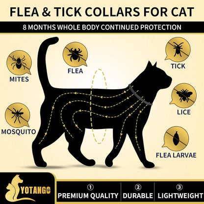 YOTANGO 4 Pack Flea Collar for Cats, 32 Months Flea and Tick Prevention for Cats, Waterproof Cat Fleas Collar, Cat Fleas and Ticks Treatment, Adjustable Tick Collars for Kittens-Black