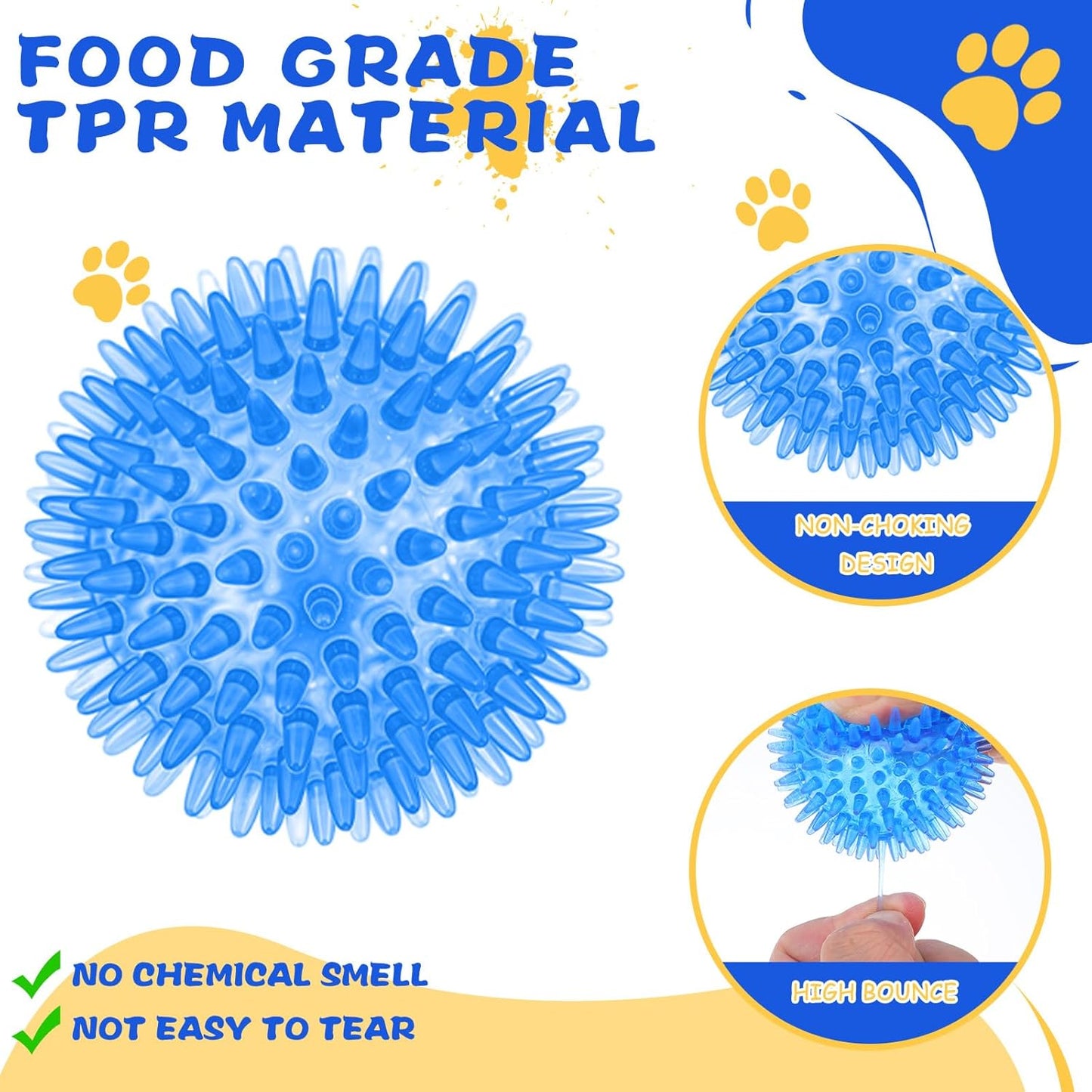 18 Pcs Squeaky Dog Toy Balls, 2.5 Inch Bulk Durable Spikey Dog Balls 6 Colors Puppy Chew Toys for Small Medium Large Dogs Clean Teeth and Training