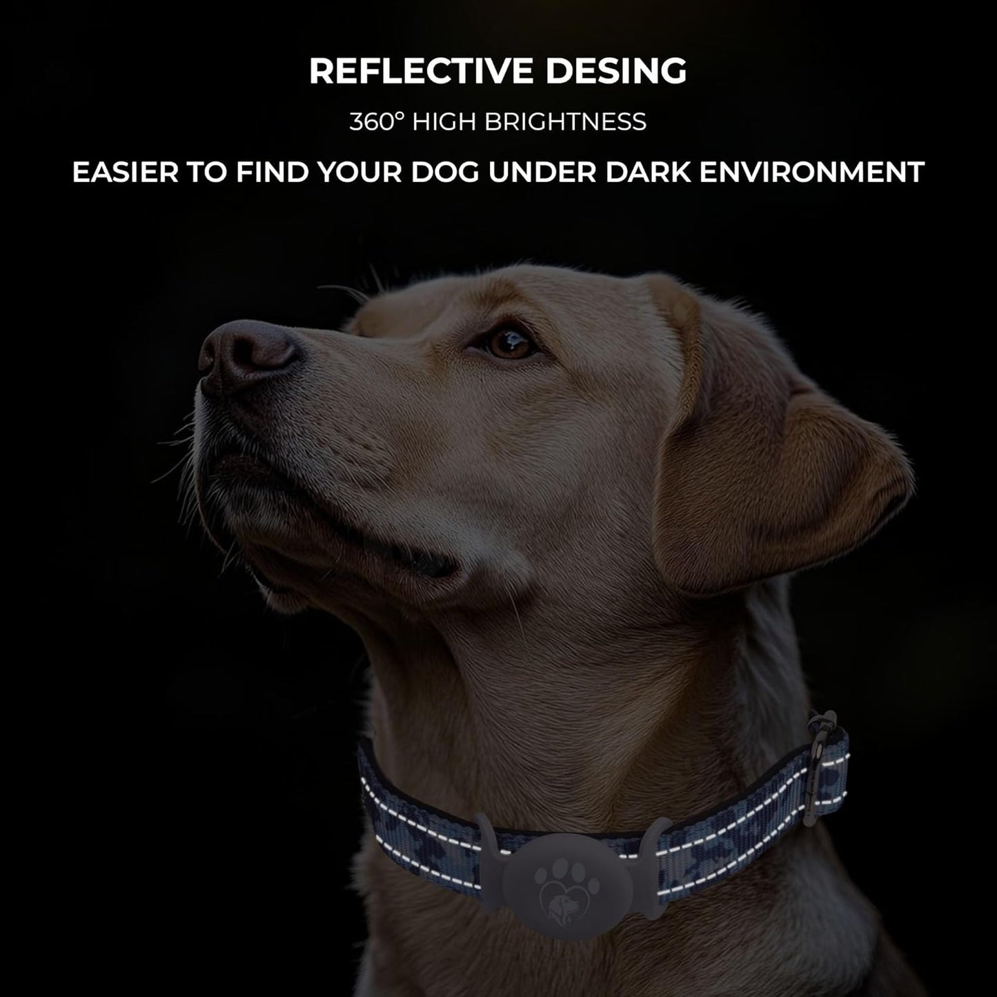 Airtag Dog Collar, Waterproof Airtag Holder, Apple Airtag Dog Collar, Heavy Duty Dog Collar, Adjustable, Soft, and Reflective for Medium and Large Dogs (Blue)