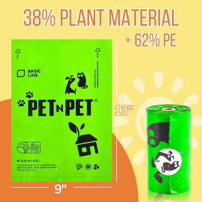Pet N Pet 1080 Counts Green Poop Bags for Dogs, 38% Plant Based & 62% PE + 100% Plant Based Dog Wipes for Paws and Butt, 8" x 8" Hypoallergenic Wipes