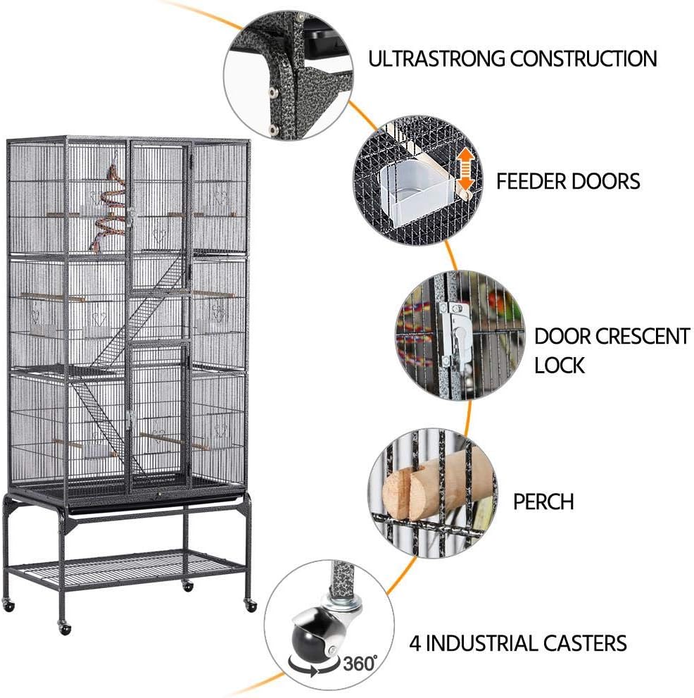 Yaheetech 69-Inch Extra Large Wrought Iron 3 Levels Ferret Chinchilla Sugar Glider Squirrel Small Animal Cage with Cross Shelves and Ladders, Black