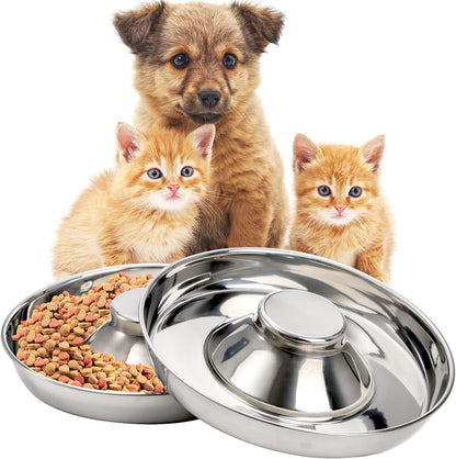 SOUJOY 2 Pack Stainless Steel Puppy Bowls, Pet Slow Feeder Bowls, Non-Skid Dog Food and Water Bowl, Feeding Weaning for Small Medium Large Dogs, Cat, Pets, Multiple Puppies