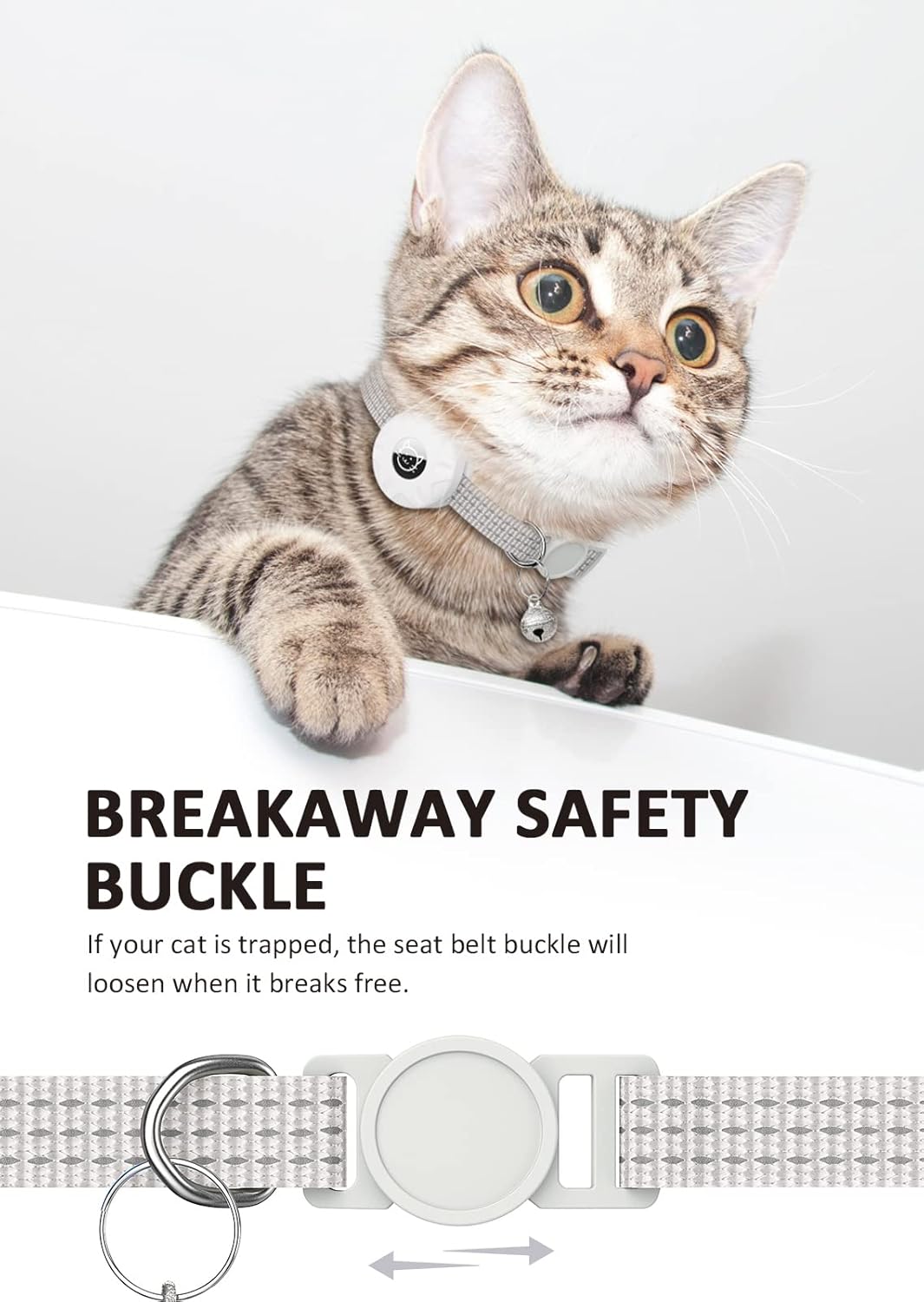 Apple AirTag Cat Collar, GPS Tracker Kitten Collar with Breakaway Feature, Lightweight and Reflective, Suitable for Cats, Kittens and Puppies (White)