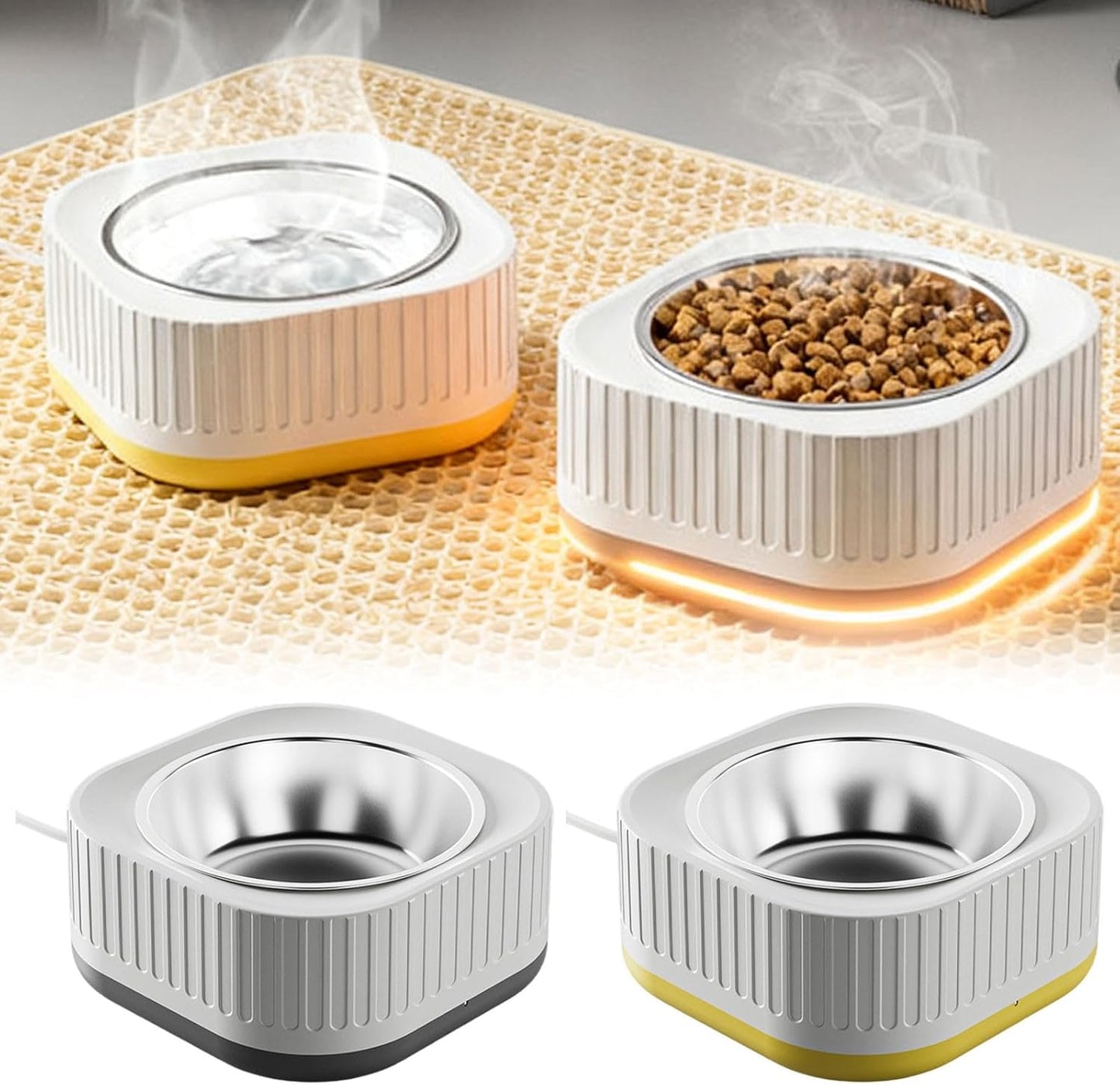 Heated Water Bowl,Heated Water Bowl for Pets – Outdoor Thermostatic Control Pet Dish with Chewproof Cord, Keeps Water Drinkable in Winter for Dogs, Cats & Chickens (Yellow)