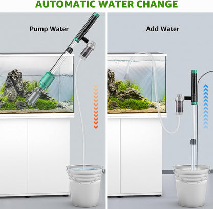 Electric Aquarium Vacuum Gravel Cleaner: 24W Fish Tank Vacuum Gravel Cleaner with Strong Suction for Automatic Water Change Algae Remover Sand Wash Water Shower and Water Circulation, Timed Off