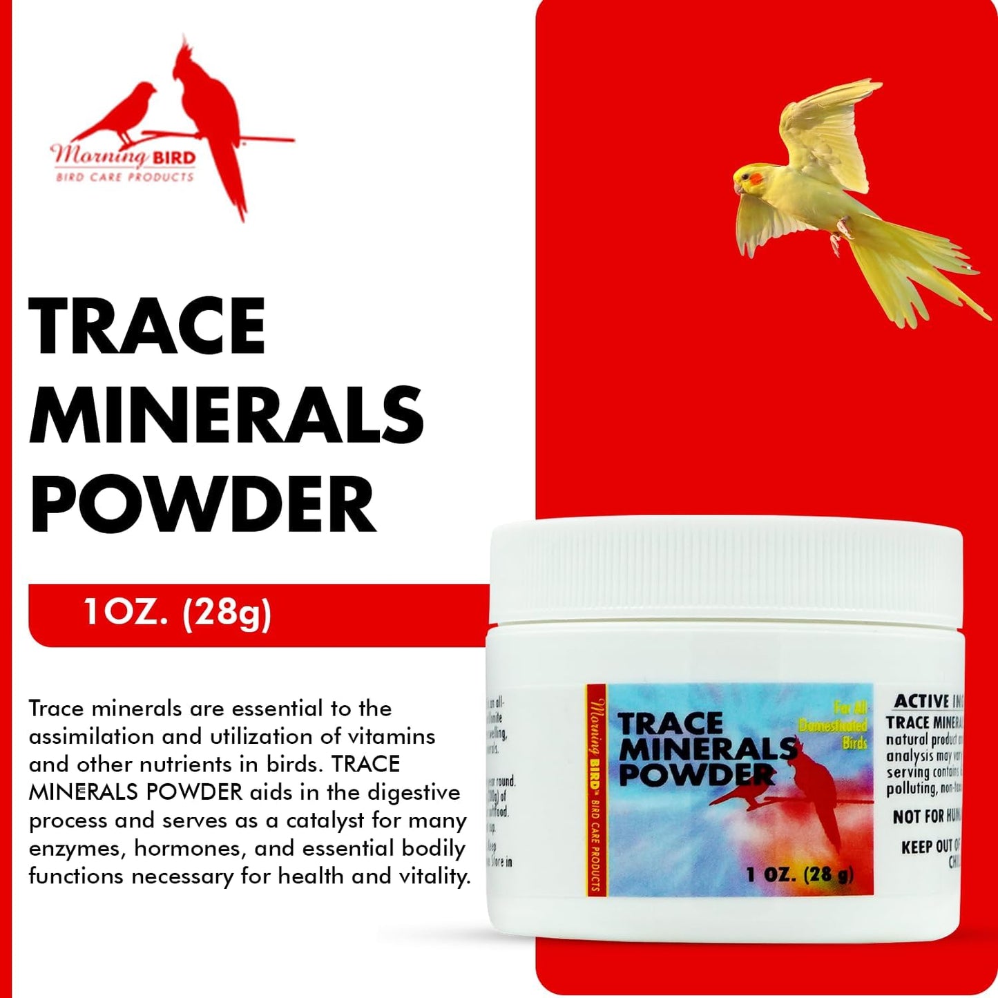 Morning Bird Trace Minerals Powder 1 Oz – Complete Mineral Supplement for Birds – Promotes Energy, Metabolism & Enzyme Activity – Easy to Mix for Daily Vitamin Support.